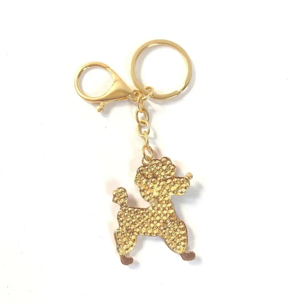 Poodle Rhinestone Charm Keychain Key Holder Orange Multi Gold Tone Metal New